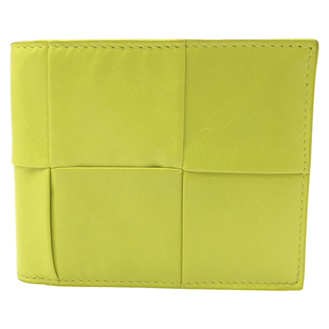 BOTTEGAVENETA Bifold Wallet leather Yellow Lime Yellow Folding wallet Compact wallet MAXI INTRECCIATO cassette mens Used Authentic