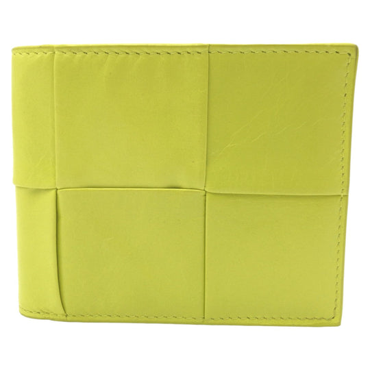 BOTTEGAVENETA Bifold Wallet leather Yellow Lime Yellow Folding wallet Compact wallet MAXI INTRECCIATO cassette mens Used Authentic
