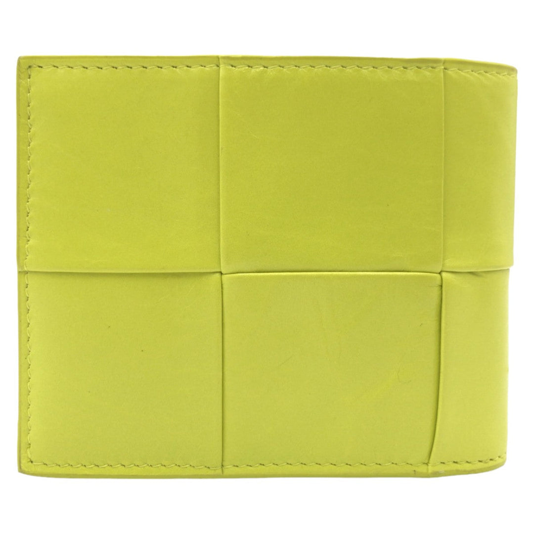 BOTTEGAVENETA Bifold Wallet leather Yellow Lime Yellow Folding wallet Compact wallet MAXI INTRECCIATO cassette mens Used Authentic
