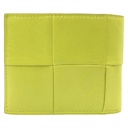 BOTTEGAVENETA Bifold Wallet leather Yellow Lime Yellow Folding wallet Compact wallet MAXI INTRECCIATO cassette mens Used Authentic