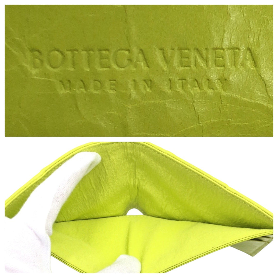 BOTTEGAVENETA Bifold Wallet leather Yellow Lime Yellow Folding wallet Compact wallet MAXI INTRECCIATO cassette mens Used Authentic