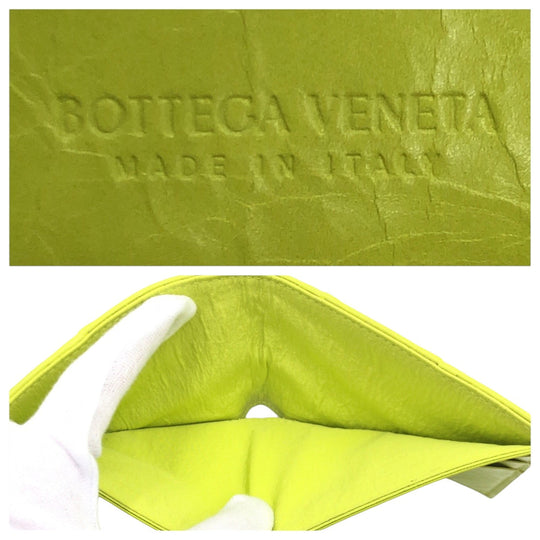 BOTTEGAVENETA Bifold Wallet leather Yellow Lime Yellow Folding wallet Compact wallet MAXI INTRECCIATO cassette mens Used Authentic