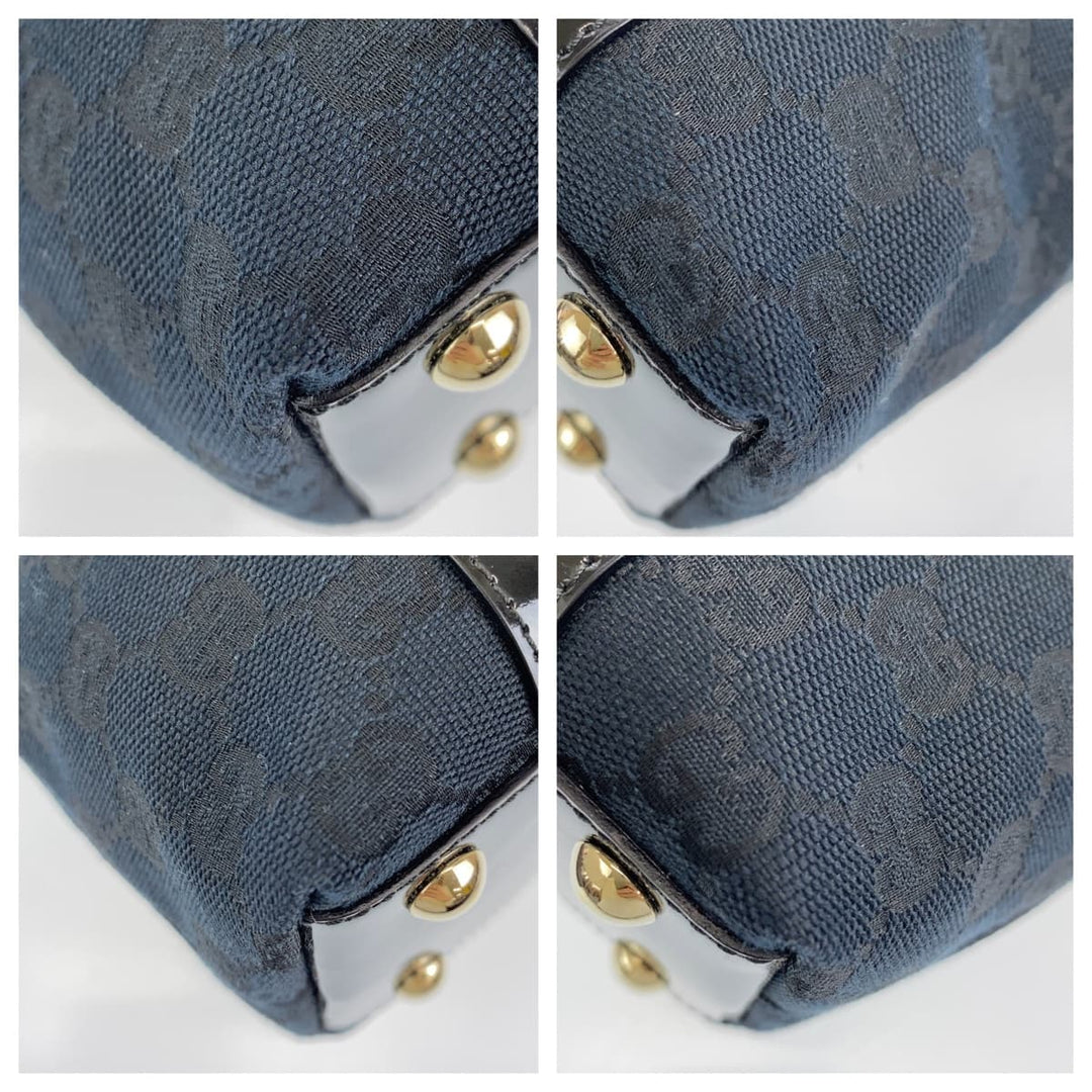 GUCCI Tote Bag 141471 GG canvas Black GoldMetal Tote Bag handbag Abbey Women Used Authentic