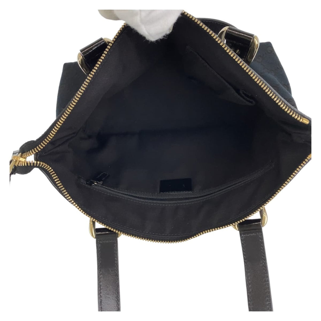 GUCCI Tote Bag 141471 GG canvas Black GoldMetal Tote Bag handbag Abbey Women Used Authentic
