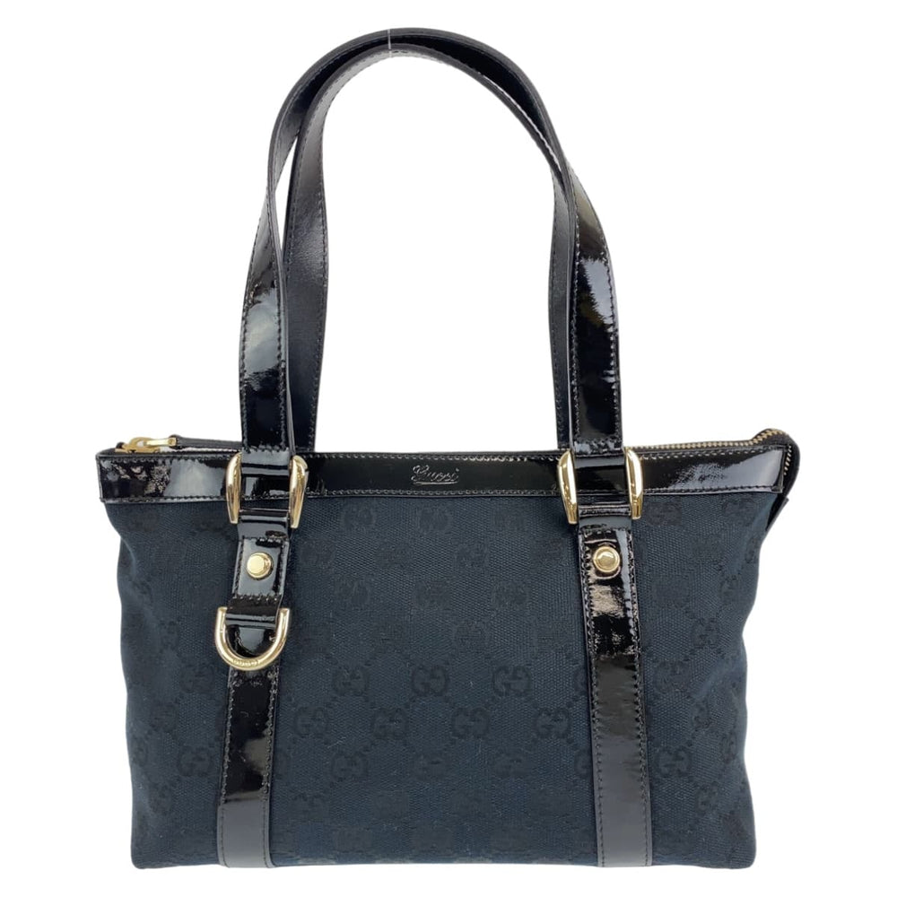 GUCCI Tote Bag 141471 GG canvas Black GoldMetal Tote Bag handbag Abbey Women Used Authentic