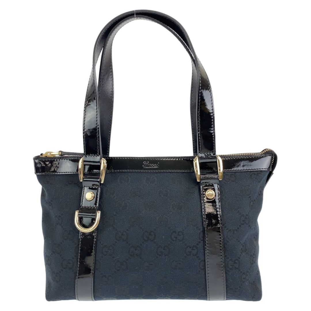 GUCCI Tote Bag 141471 GG canvas Black GoldMetal Tote Bag handbag Abbey Women Used Authentic