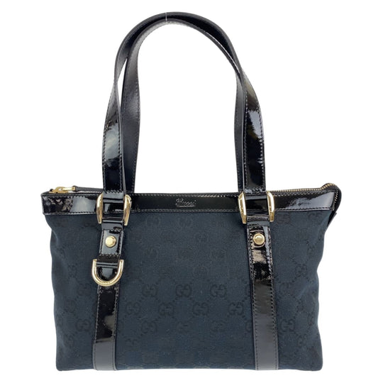 GUCCI Tote Bag 141471 GG canvas Black GoldMetal Tote Bag handbag Abbey Women Used Authentic