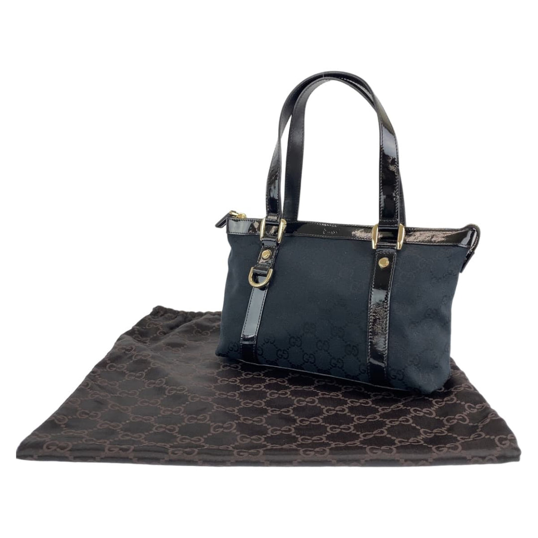 GUCCI Tote Bag 141471 GG canvas Black GoldMetal Tote Bag handbag Abbey Women Used Authentic