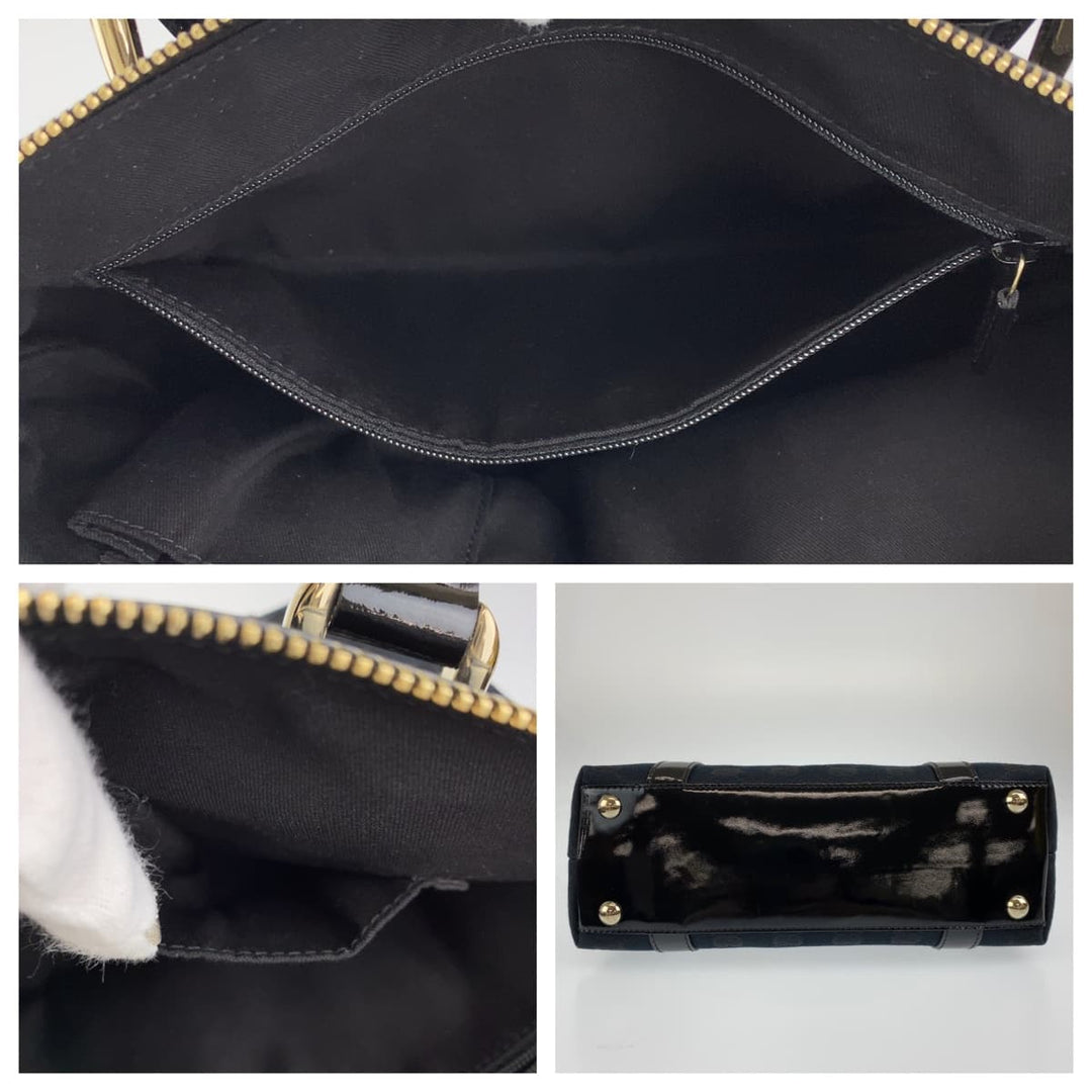 GUCCI Tote Bag 141471 GG canvas Black GoldMetal Tote Bag handbag Abbey Women Used Authentic