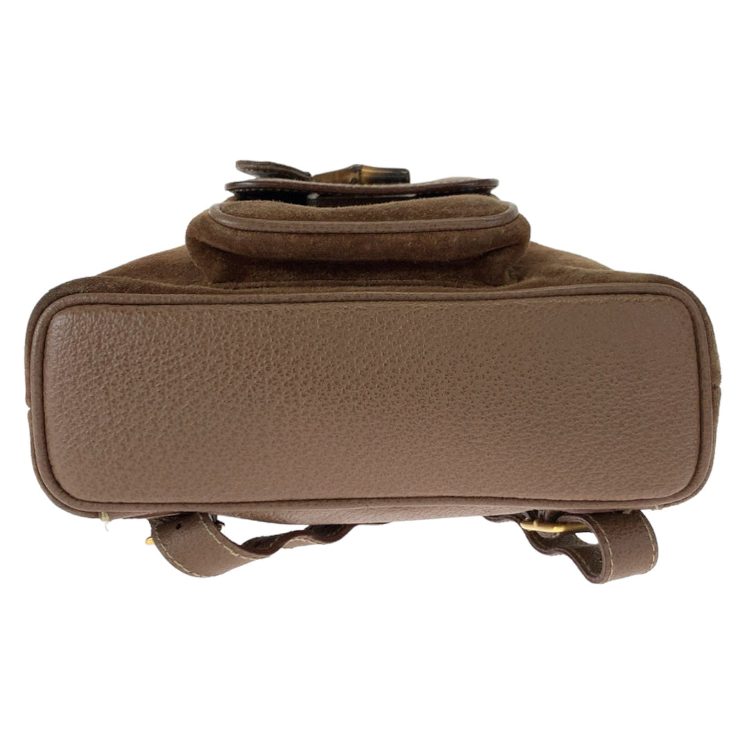 GUCCI Backpack 003 3444 0030 Suede Brown Gold Metal Backpack Bamboo Old Gucci Women Used Authentic