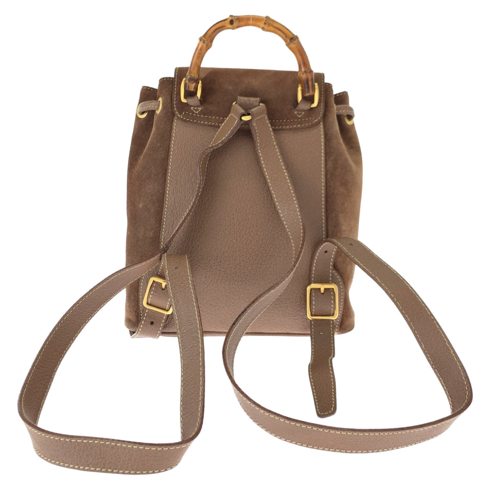 GUCCI Backpack 003 3444 0030 Suede Brown Gold Metal Backpack Bamboo Old Gucci Women Used Authentic