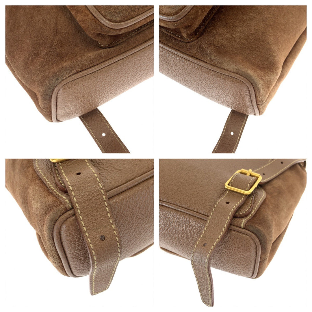 GUCCI Backpack 003 3444 0030 Suede Brown Gold Metal Backpack Bamboo Old Gucci Women Used Authentic