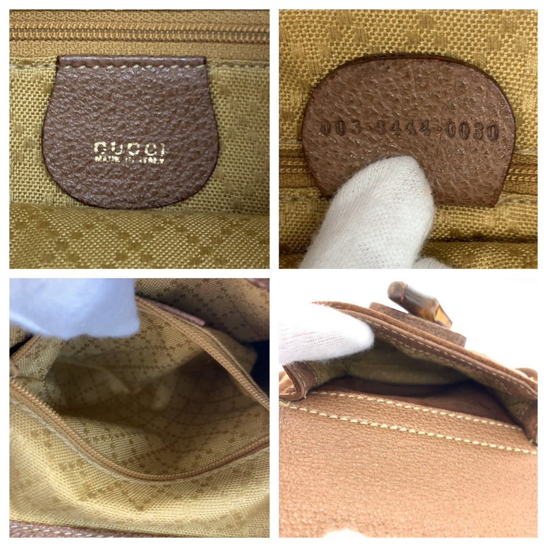 GUCCI Backpack 003 3444 0030 Suede Brown Gold Metal Backpack Bamboo Old Gucci Women Used Authentic