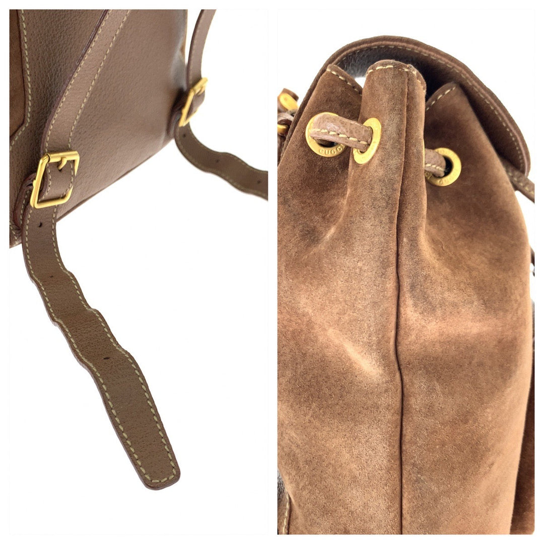 GUCCI Backpack 003 3444 0030 Suede Brown Gold Metal Backpack Bamboo Old Gucci Women Used Authentic