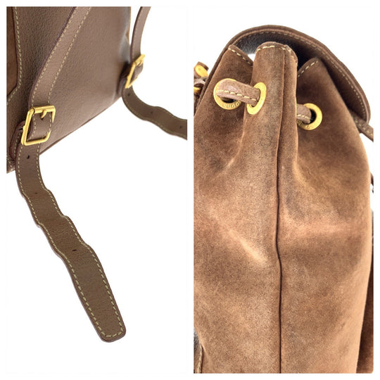 GUCCI Backpack 003 3444 0030 Suede Brown Gold Metal Backpack Bamboo Old Gucci Women Used Authentic