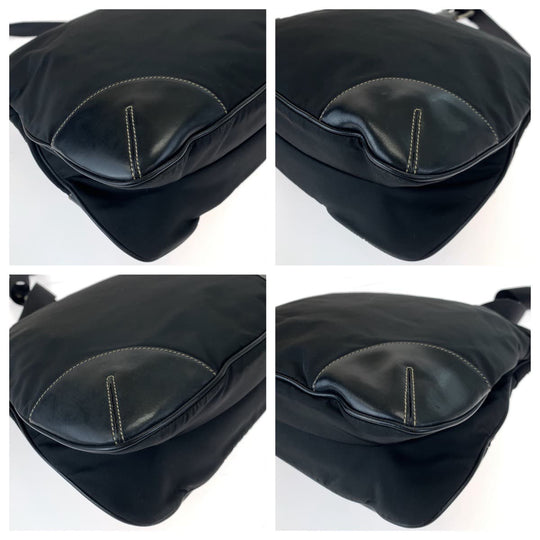 PRADA Shoulder Bag Nylon, Leather black Crossbody Shoulder Bag Messenger Bag Test Triangle With logo mens Used Authentic