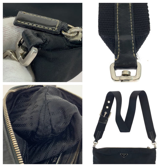 PRADA Shoulder Bag Nylon, Leather black Crossbody Shoulder Bag Messenger Bag Test Triangle With logo mens Used Authentic