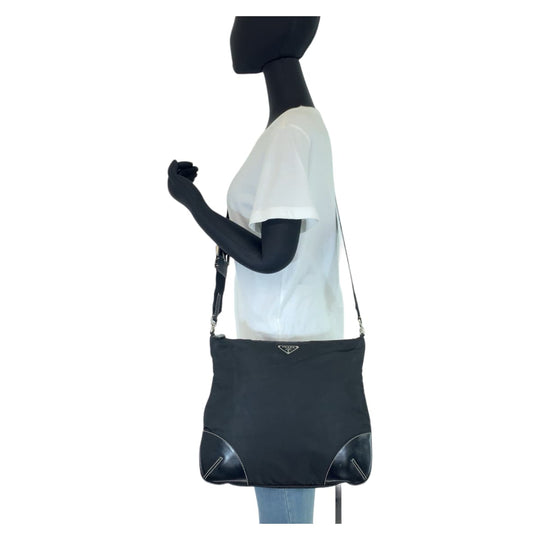 PRADA Shoulder Bag Nylon, Leather black Crossbody Shoulder Bag Messenger Bag Test Triangle With logo mens Used Authentic