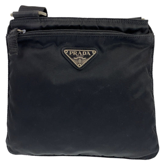 PRADA Shoulder Bag Nylon Black Silver Metal Crossbody Shoulder Bag Pochette Test Triangle With logo mens Used Authentic
