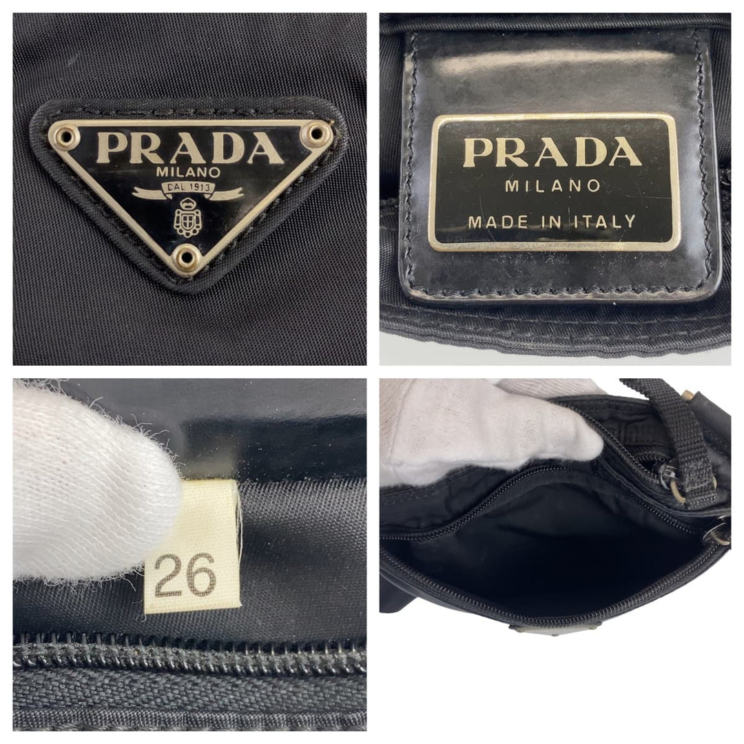 PRADA Shoulder Bag Nylon Black Silver Metal Crossbody Shoulder Bag Pochette Test Triangle With logo mens Used Authentic