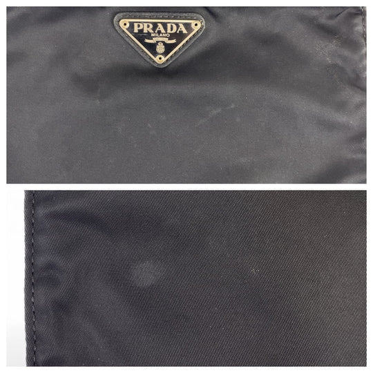 PRADA Shoulder Bag Nylon Black Silver Metal Crossbody Shoulder Bag Pochette Test Triangle With logo mens Used Authentic