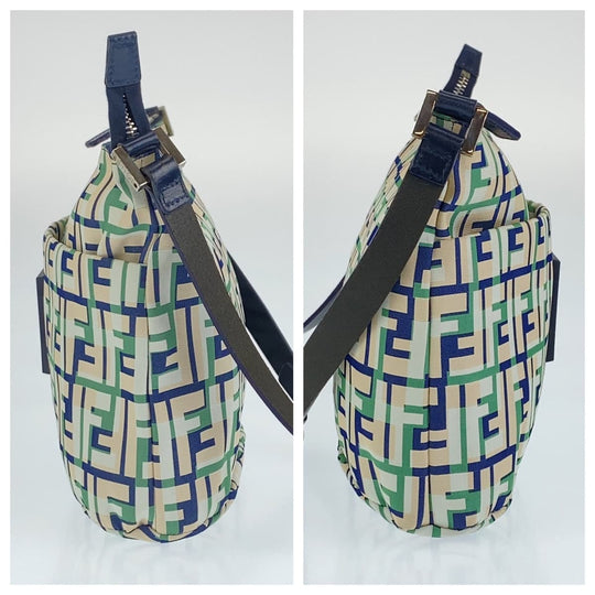 FENDI Shoulder Bag canvas Green Pink Navy Crossbody Shoulder Bag Messenger Bag Zucca Pattern FF logo Women Used Authentic