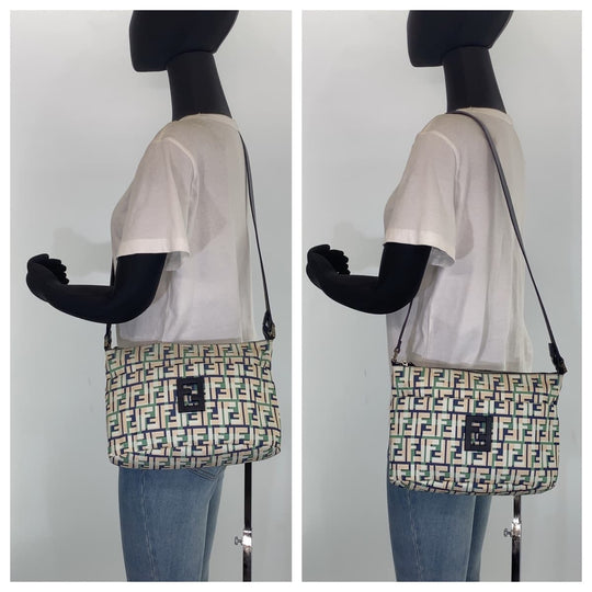 FENDI Shoulder Bag canvas Green Pink Navy Crossbody Shoulder Bag Messenger Bag Zucca Pattern FF logo Women Used Authentic