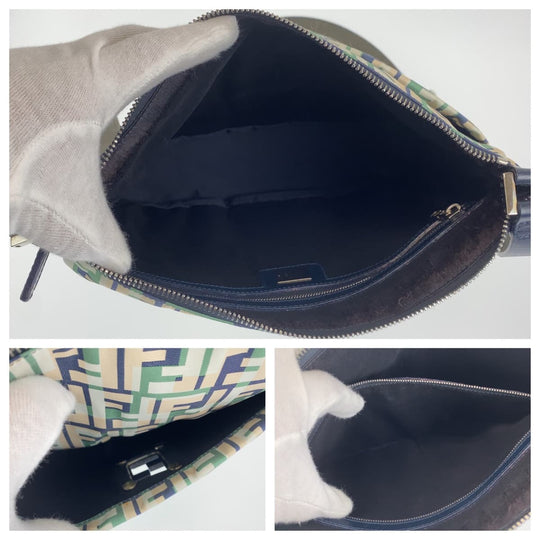 FENDI Shoulder Bag canvas Green Pink Navy Crossbody Shoulder Bag Messenger Bag Zucca Pattern FF logo Women Used Authentic