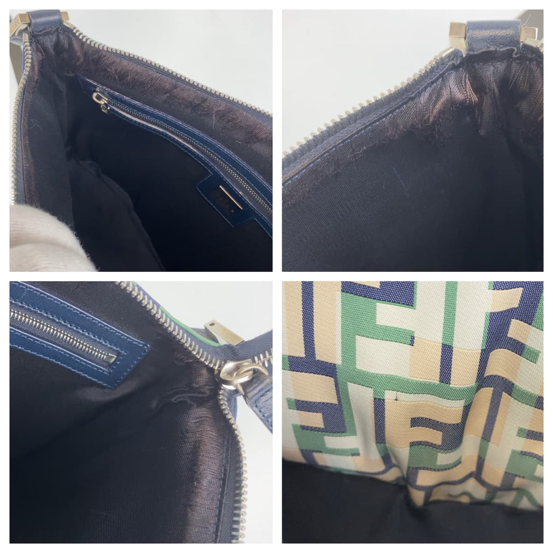 FENDI Shoulder Bag canvas Green Pink Navy Crossbody Shoulder Bag Messenger Bag Zucca Pattern FF logo Women Used Authentic