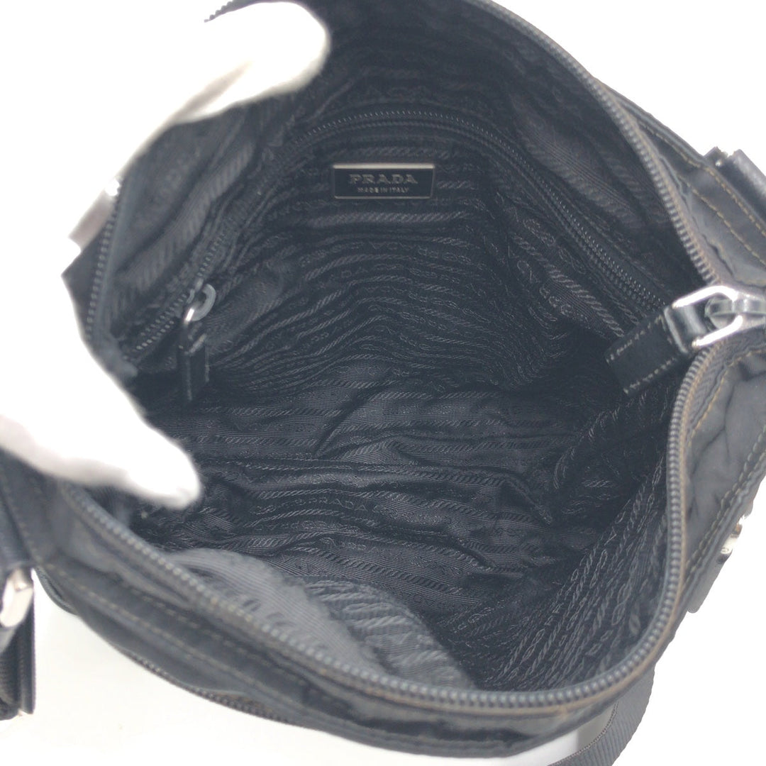 PRADA Shoulder Bag Nylon Black SilverMetal Crossbody Shoulder Bag Pochette Test Triangular logo mens Used Authentic