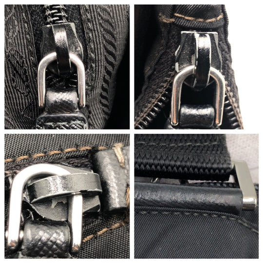 PRADA Shoulder Bag Nylon Black SilverMetal Crossbody Shoulder Bag Pochette Test Triangular logo mens Used Authentic