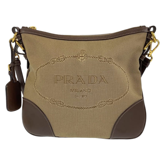 PRADA Shoulder Bag canvas Beige brown Shoulder Bag Crossbody Pochette Unisex Logo jacquard Women Used Authentic