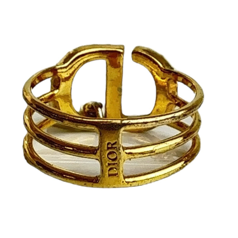 Dior Ring Metal, Rhinestone gold Ring Rhinestone Pearl Women M Used Authentic