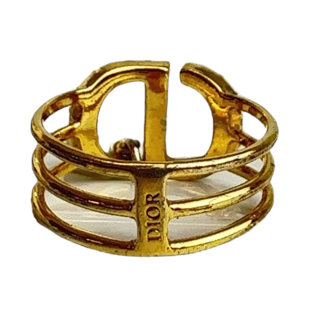 Dior Ring Metal, Rhinestone gold Ring Rhinestone Pearl Women M Used Authentic