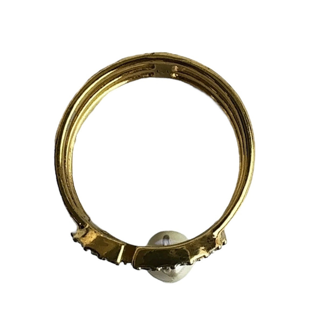 Dior Ring Metal, Rhinestone gold Ring Rhinestone Pearl Women M Used Authentic