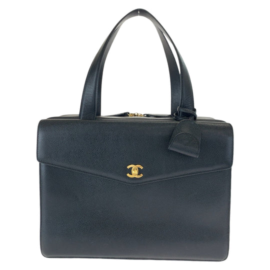CHANEL Business bag Caviar skin Black GoldMetal Business Bag Briefcase Tote Bag A4 Storage COCO Mark mens Used Authentic