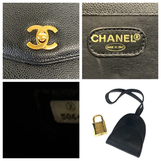 CHANEL Business bag Caviar skin Black GoldMetal Business Bag Briefcase Tote Bag A4 Storage COCO Mark mens Used Authentic