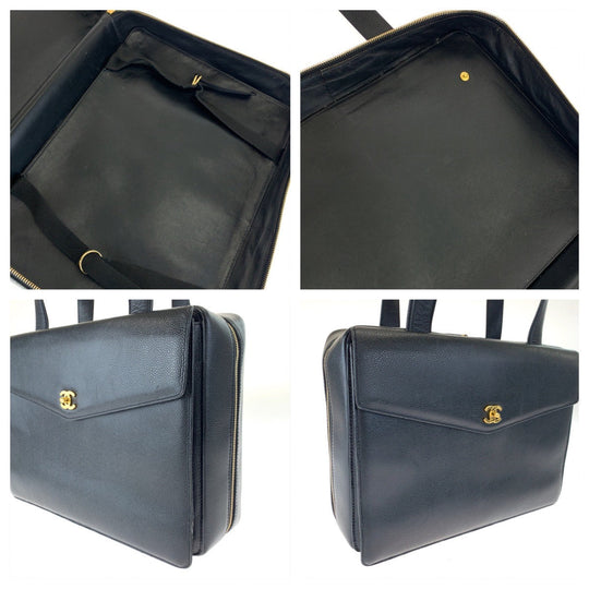 CHANEL Business bag Caviar skin Black GoldMetal Business Bag Briefcase Tote Bag A4 Storage COCO Mark mens Used Authentic