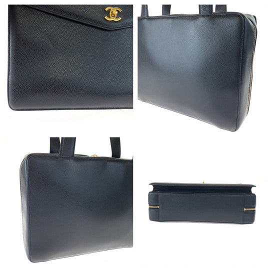 CHANEL Business bag Caviar skin Black GoldMetal Business Bag Briefcase Tote Bag A4 Storage COCO Mark mens Used Authentic