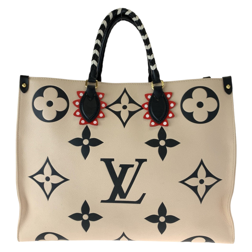 LOUIS VUITTON Tote Bag M45372 Calfskin Beige Black Gold Metal Tote Bag handbag Monogram Unplant Crafty On the Go GM Women Used Authentic