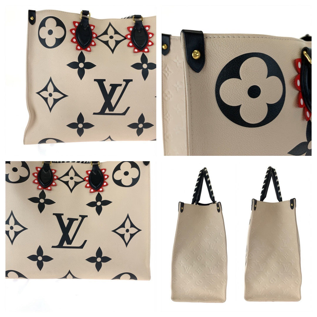 LOUIS VUITTON Tote Bag M45372 Calfskin Beige Black Gold Metal Tote Bag handbag Monogram Unplant Crafty On the Go GM Women Used Authentic