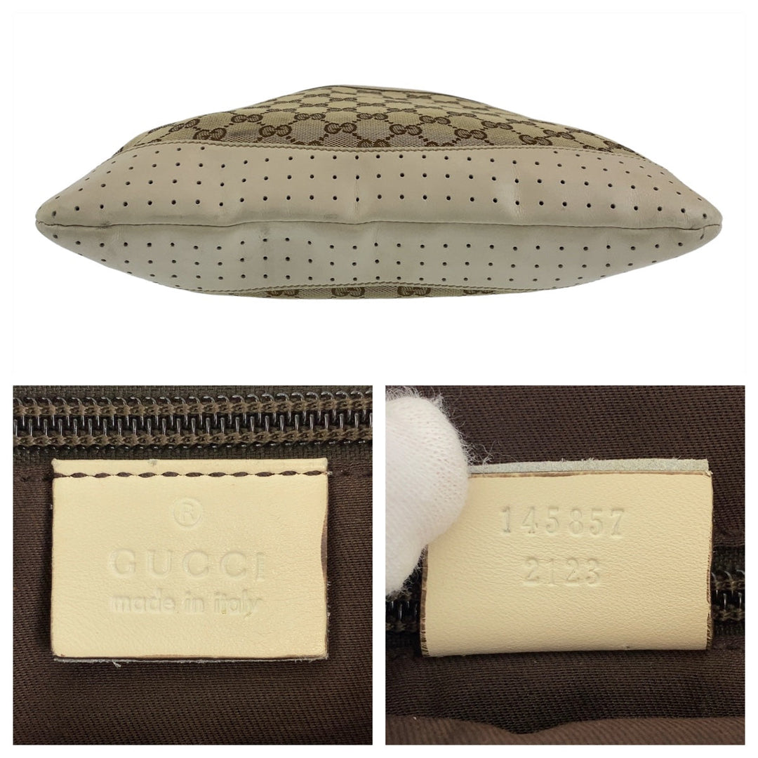 GUCCI Shoulder Bag 145857 GG canvas Beige SilverMetal Crossbody Shoulder Bag Messenger Bag GG pattern Women Used Authentic