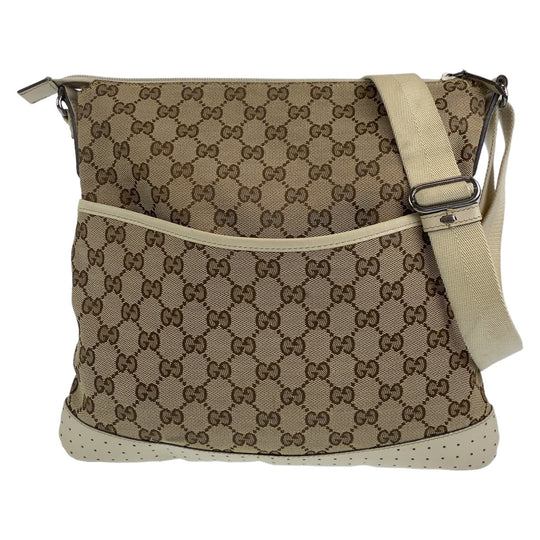 GUCCI Shoulder Bag 145857 GG canvas Beige SilverMetal Crossbody Shoulder Bag Messenger Bag GG pattern Women Used Authentic