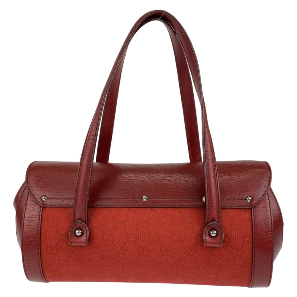 GUCCI Handbag 111713 3444 GG canvas Red Silver Metal Handbag Shoulder Bag Bamboo Women Used Authentic