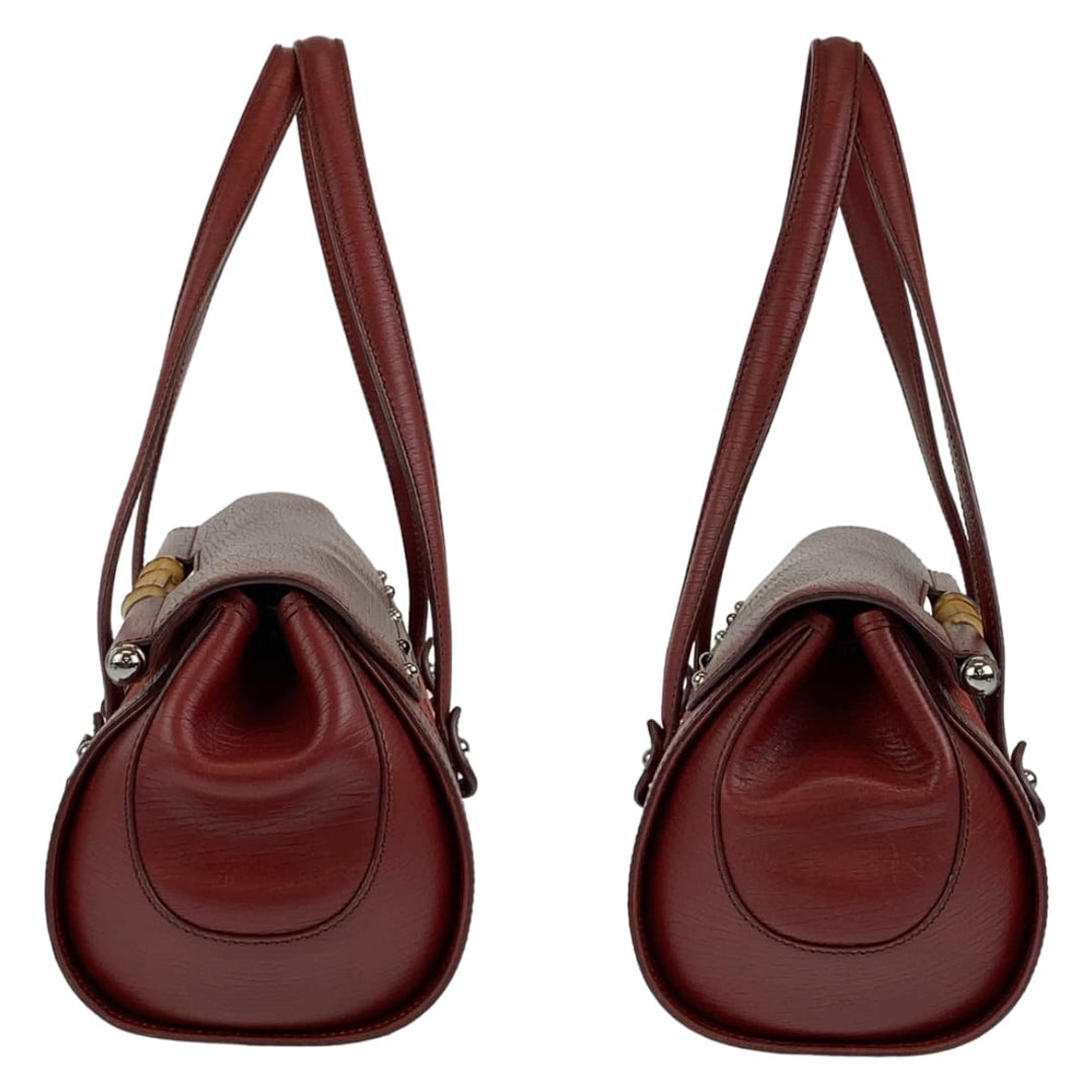 GUCCI Handbag 111713 3444 GG canvas Red Silver Metal Handbag Shoulder Bag Bamboo Women Used Authentic