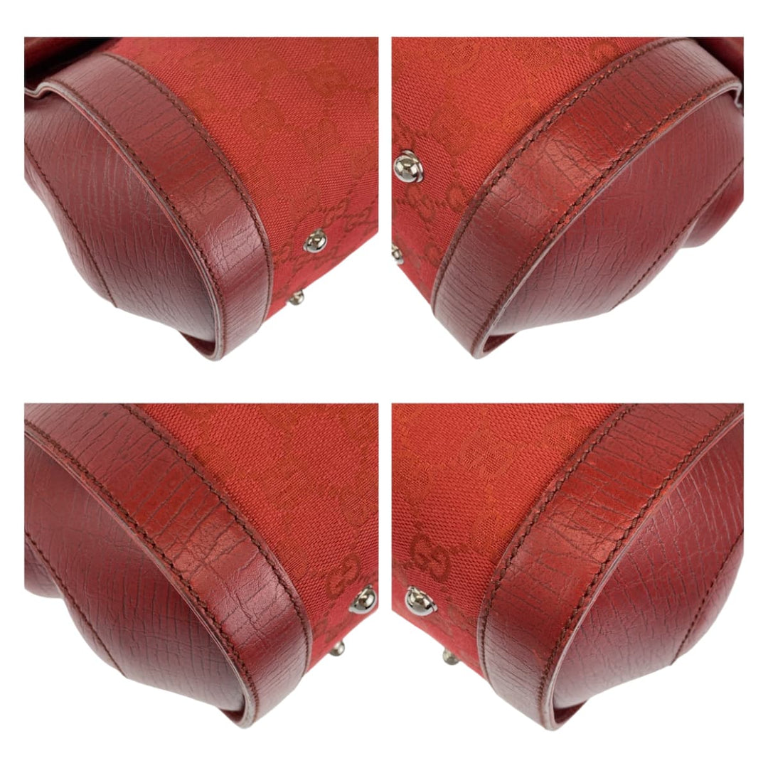 GUCCI Handbag 111713 3444 GG canvas Red Silver Metal Handbag Shoulder Bag Bamboo Women Used Authentic