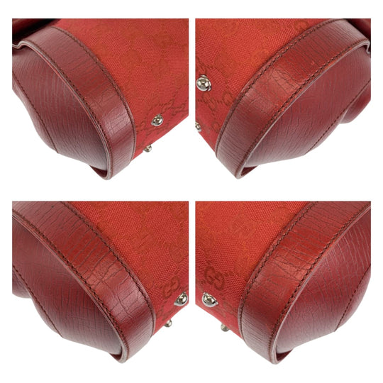 GUCCI Handbag 111713 3444 GG canvas Red Silver Metal Handbag Shoulder Bag Bamboo Women Used Authentic
