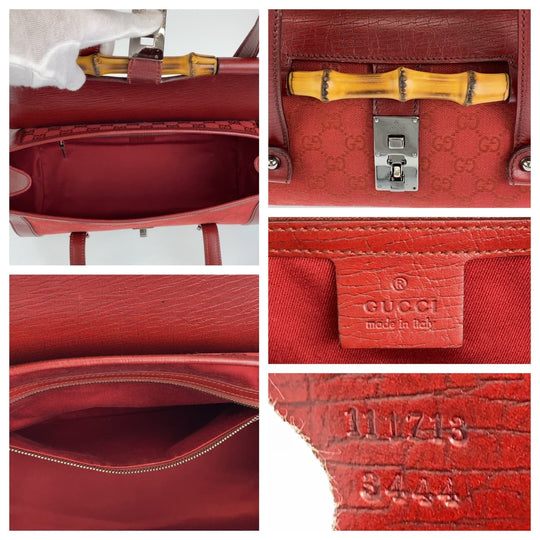 GUCCI Handbag 111713 3444 GG canvas Red Silver Metal Handbag Shoulder Bag Bamboo Women Used Authentic