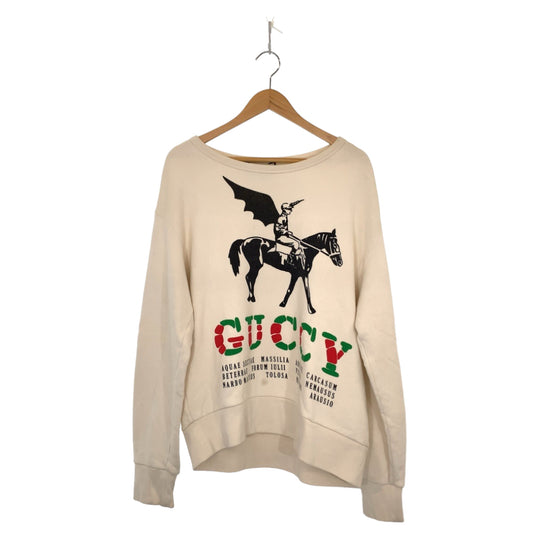 GUCCI sweat 475532 XJAKP cotton White Red Green Sweatshirt trainer GUCCY Wing Jockey mens S Used Authentic