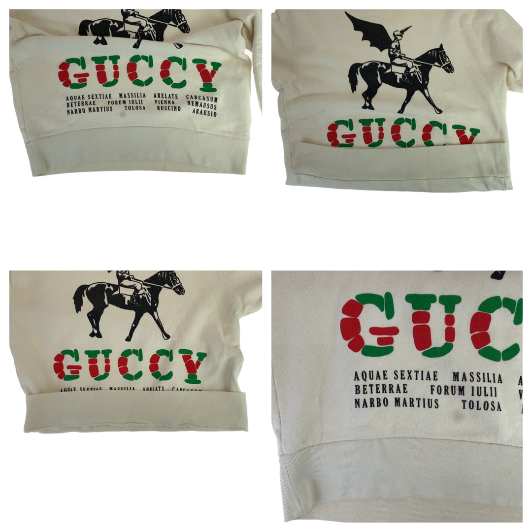 GUCCI sweat 475532 XJAKP cotton White Red Green Sweatshirt trainer GUCCY Wing Jockey mens S Used Authentic